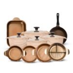 ⁦طقم حلل 14 ق بطوط نيوكلاين (4 حل + 4 غطاء متعدد +4 غطاء بيركس + ووك + طاجن)⁩ - الصورة ⁦3⁩